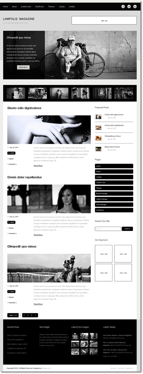 黒と白のデザインテーマでシンプルブログ